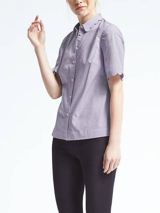 Banana Republic Stripe Scallop Top - Light Blue Stripe