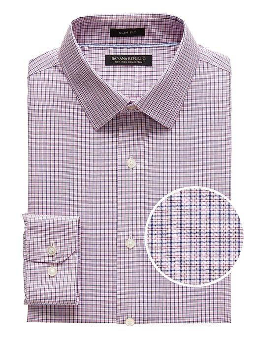 Banana Republic Mens Grant Slim-fit Non-iron Tattersall Dress Shirt Pink Oxford Size Xs