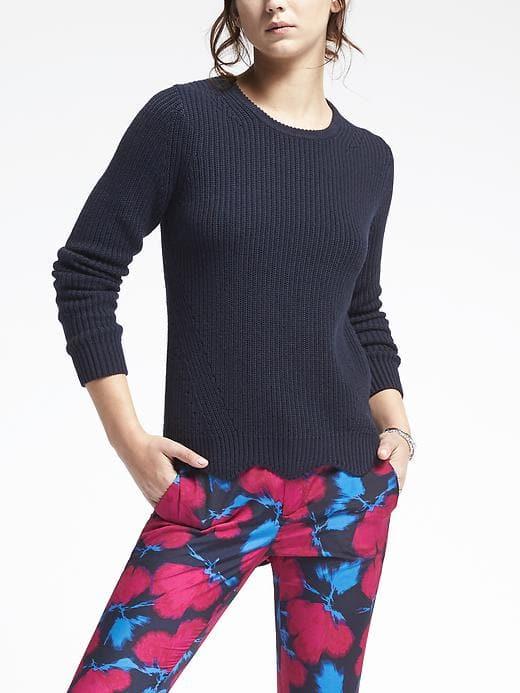 Banana Republic Womens Scallop Hem Pullover - Navy