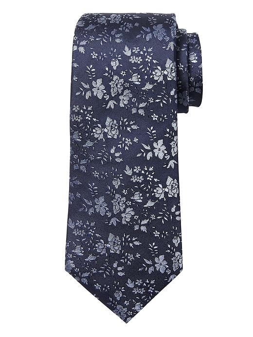 Banana Republic Mens Textured Ground Floral Silk Nanotex Tie Ultramarine Blue & Navy Blue Size One Size