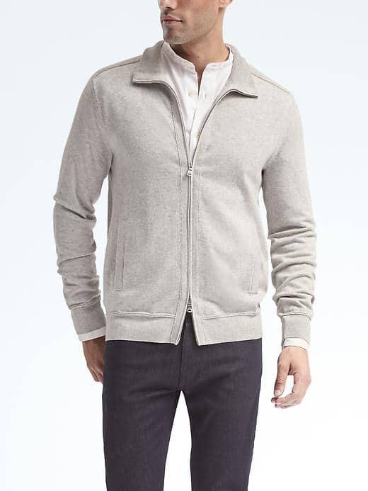Banana Republic Mens Supima Full Zip Sweater Jacket - Light Gray