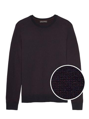 Banana Republic Mens Extra-fine Italian Merino Wool Birdseye Crew-neck Sweater Preppy Navy Mix Size Xs