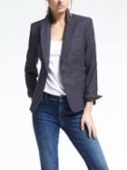 Banana Republic Navy Jacquard One Button Blazer - Navy