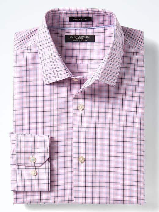 Banana Republic Mens Grant Fit Non Iron Stretch Check Shirt - Pink