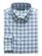 Banana Republic Mens Camden Standard-fit Supima Cotton Check Shirt Tourquoise Size Xs