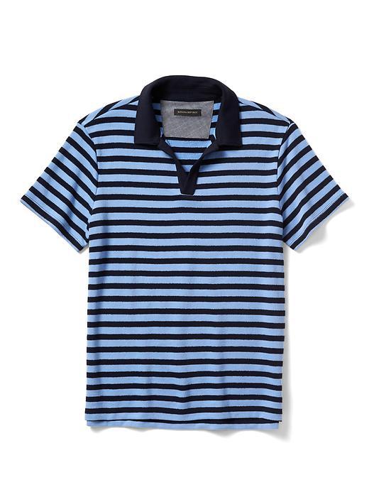 Banana Republic Mens Terry Johnny Collar Polo - Cascade Blue