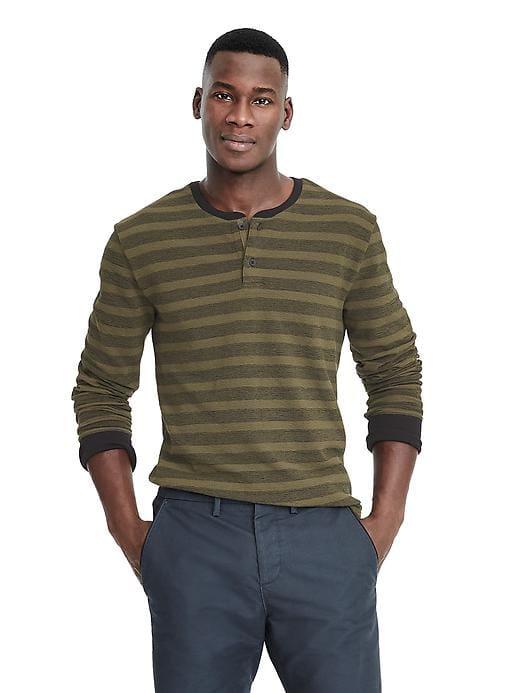 Banana Republic Mens Heritage Stripe Rib Henley - District Green