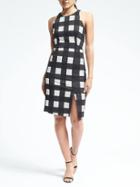 Banana Republic Womens Gingham Bi Stretch Sheath Dress - Black