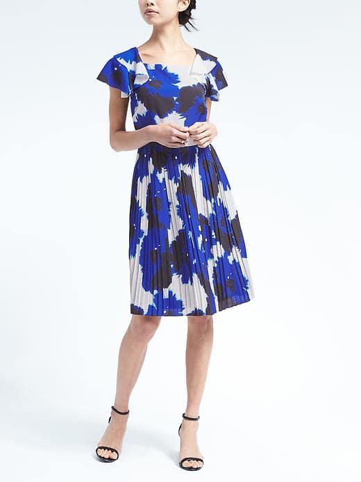 Banana Republic Womens Floral Ruffle Sleeve Dress - Blue Floral