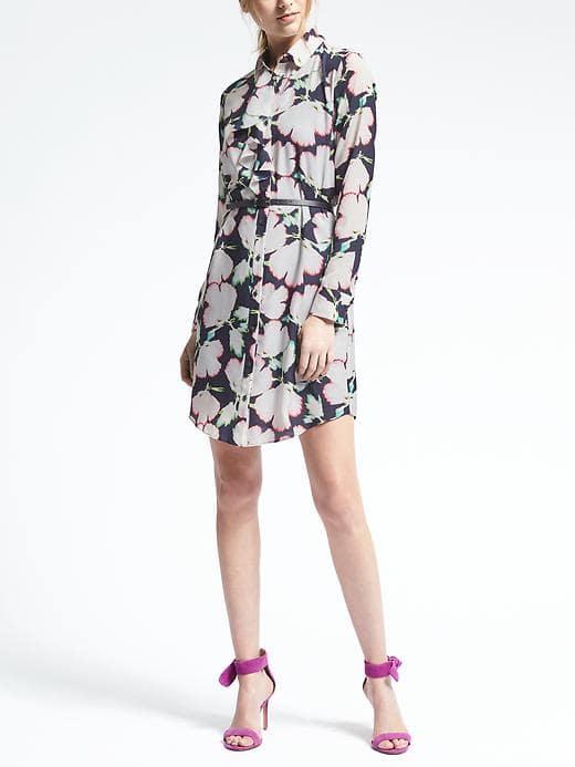 Banana Republic Womens Floral Ruffle Front Shirtdress - Floral
