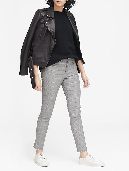 Banana Republic Womens Petite Sloan Skinny-fit Plaid Ankle Pant Light Gray Size 14
