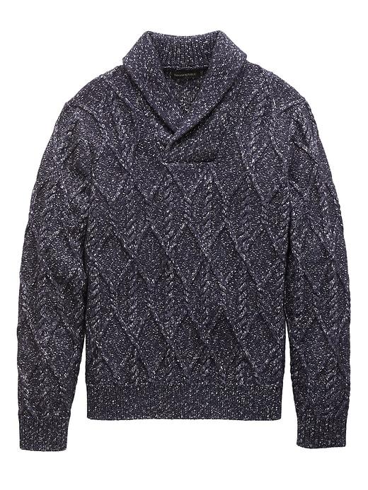Banana Republic Mens Cotton-blend Cable-knit Shawl-collar Sweater Navy Blue Size Xs