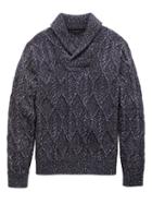Banana Republic Mens Cotton-blend Cable-knit Shawl-collar Sweater Navy Blue Size Xs
