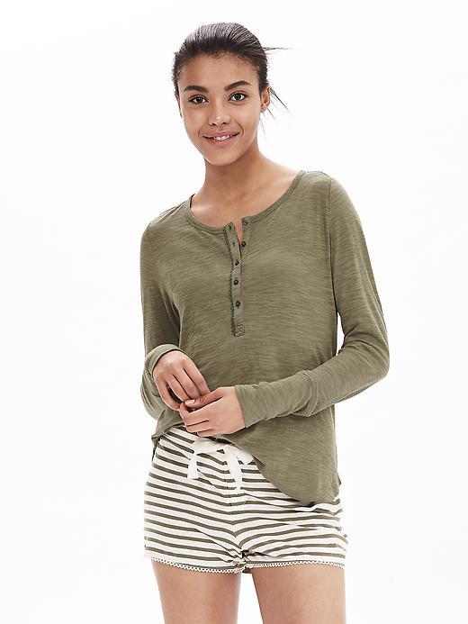 Banana Republic Womens Slubbed Lounge Henley Size L - Tigers Eye Green