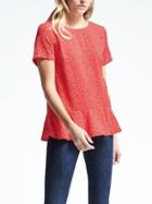 Banana Republic Womens Short Sleeve Peplum Crew Neck Top - Fire Coral