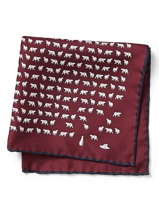 Banana Republic Mens Polar Bear Express Silk Pocket Square Burgundy Red Size One Size