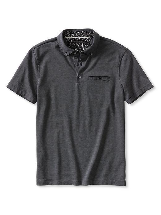 Banana Republic Mens Birdseye Pocket Polo Size L Tall - Black/white