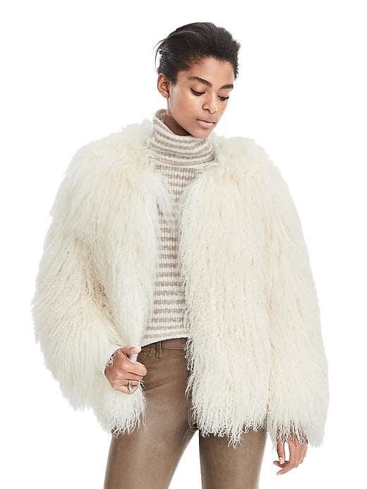 Banana Republic Womens Limited Edition Mongolian Fur Coat - Cream