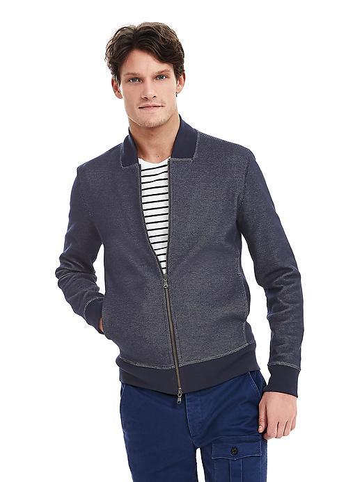 Banana Republic Mens Textured Knit Bomber Jacket Size L Tall - Preppy Navy
