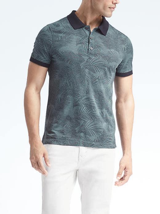 Banana Republic Mens Luxury Touch Slim Print Polo - Neils Teal