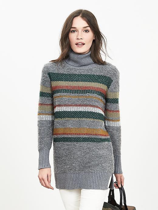 Banana Republic Womens Multi-stripe Turtleneck Tunic Gray Texture Size Xl