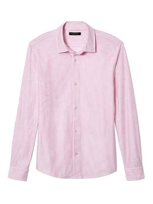Banana Republic Mens Stripe Performance Pique Shirt - Pink Blossom