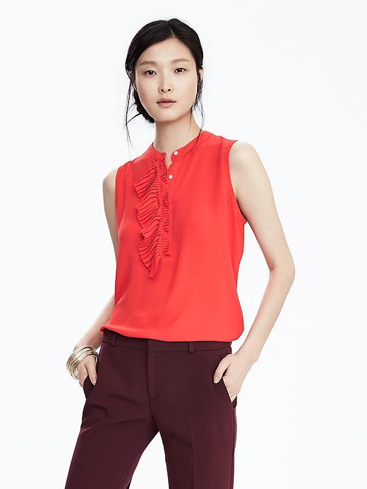 Banana Republic Womens Sleeveless Ruffle Placket Blouse Size L - Red Glow