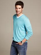 Banana Republic Mens Silk-linen V-neck Sweater Beached Aqua Size Xs