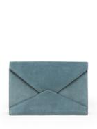 Banana Republic Womens Italian Suede Expandable Envelope Pouch Seaglass Blue Size One Size