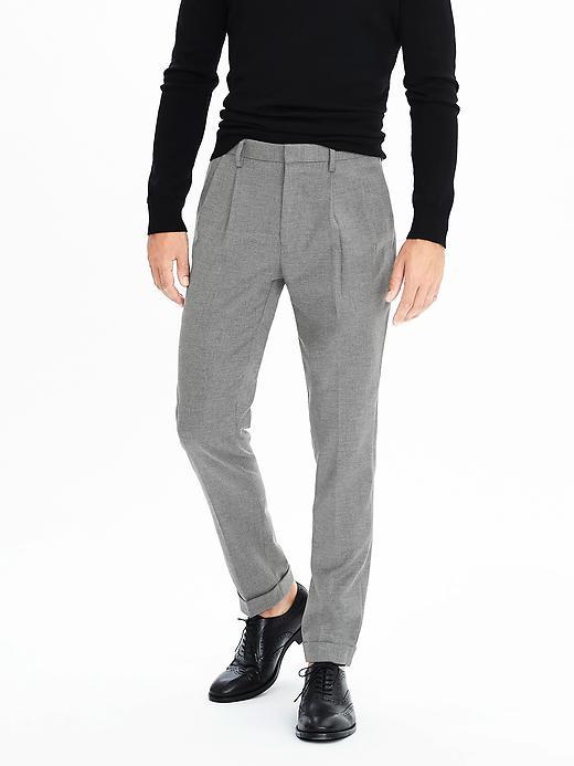 Banana Republic Mens Slim Pleated Wool Light Grey Pant Size 32w 36l Tall - Gray