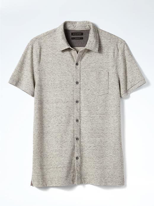 Banana Republic Mens Pique Short Sleeve Shirt - Oyster Grey