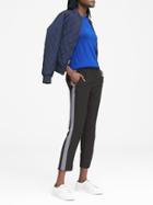 Banana Republic Womens Hayden Tapered-fit Pull-on Side-stripe Ankle Pant Black With Gray Stripe Size M