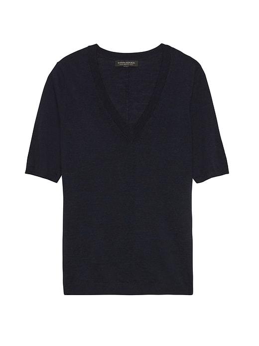 Banana Republic Womens Machine-washable Merino V-neck Sweater Navy Size M