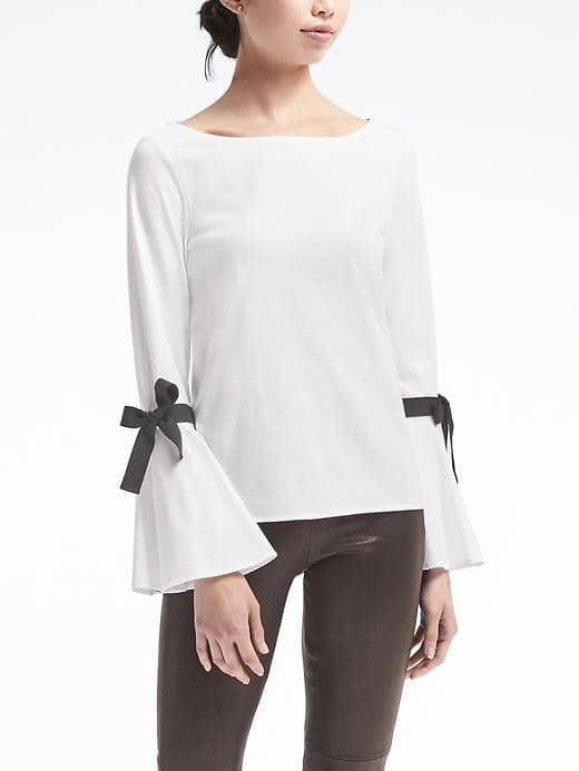 Banana Republic Womens Bow Bell Sleeve Top - White