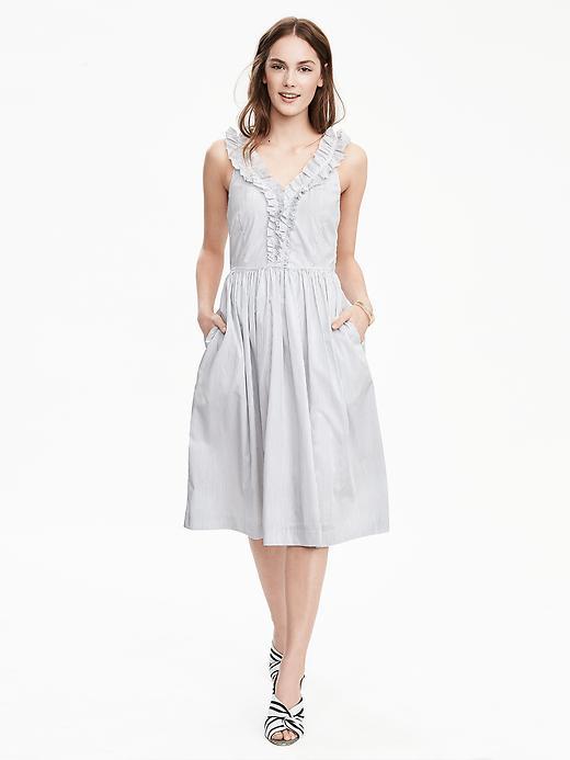 Banana Republic Womens Sleeveless Ruffle Vee Midi Dress Size 0 - Blue Stripe