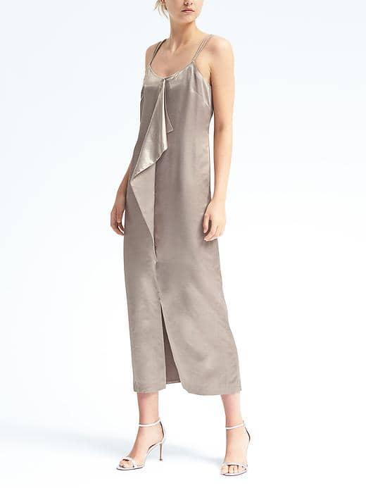 Banana Republic Womens Heritage Strappy Cascade Ruffle Maxi Dress - Vintage Taupe