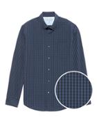 Banana Republic Mens Camden Standard-fit Luxe Poplin Grid Shirt Dark Navy Blue Size M