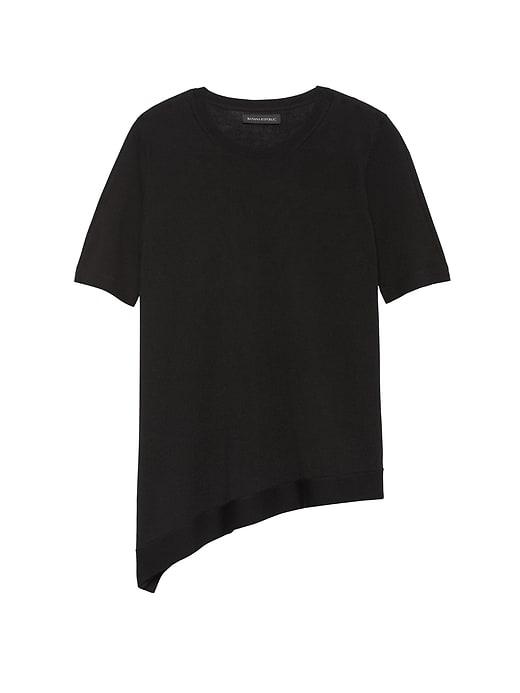Banana Republic Womens Petite Machine-washable Merino Asymmetrical Sweater Black Size L