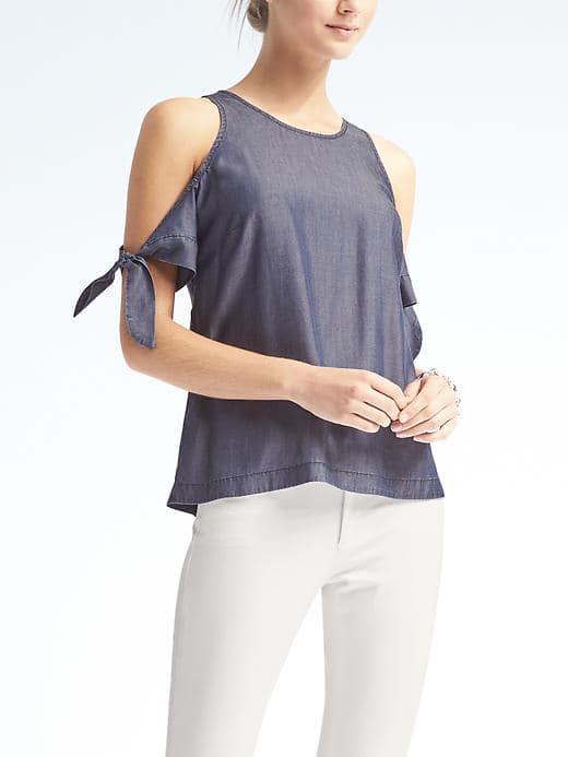 Banana Republic Cold Shoulder Chambray Top - Denim Blue