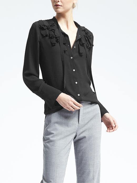 Banana Republic Womens Easy Care Lightweight Elsie Flutter Blouse - Black