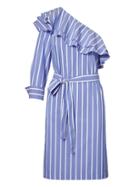 Banana Republic Womens One-shoulder Ruffled Shirtdress Blue Size 4