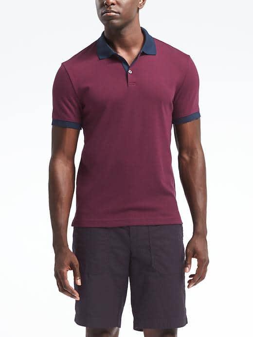 Banana Republic Mens Slim Luxury Touch Stripe Polo - Navy Pine