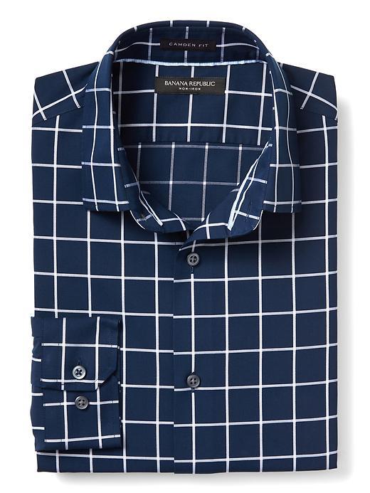 Banana Republic Mens Camden Fit Non Iron Windowpane Shirt Size L Tall - Preppy Navy