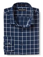 Banana Republic Mens Camden Fit Non Iron Windowpane Shirt Size L Tall - Preppy Navy