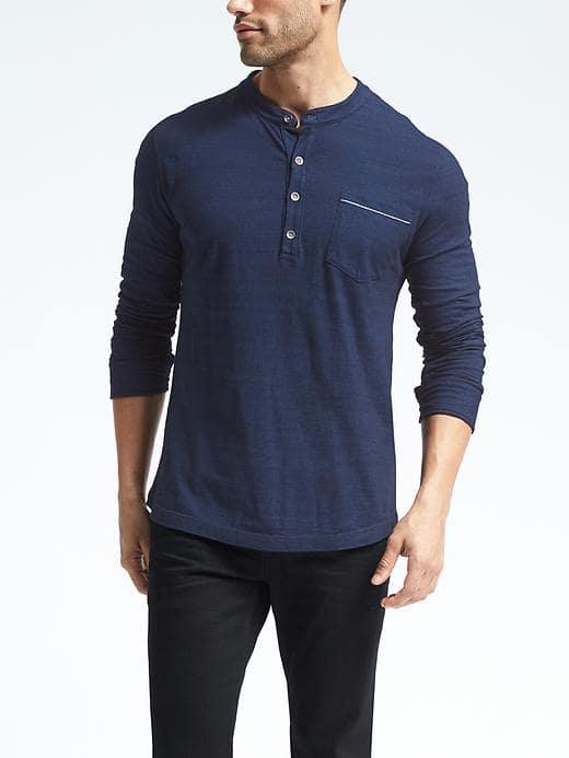 Banana Republic Mens Indigo Banded Henley - Dark Indigo