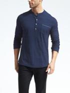 Banana Republic Mens Indigo Banded Henley - Dark Indigo