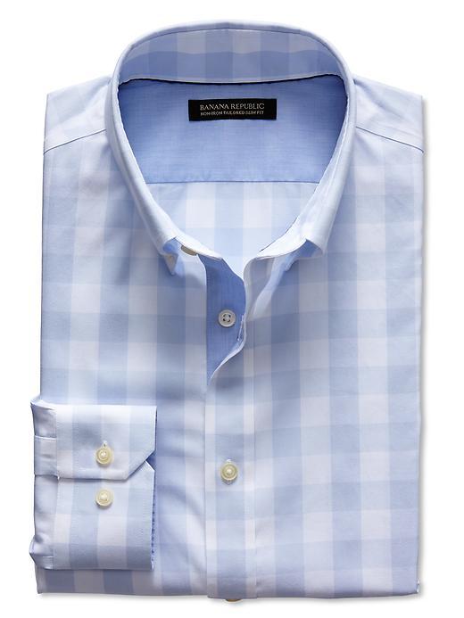 Banana Republic Tailored Slim Fit Non Iron Blue Gingham Shirt