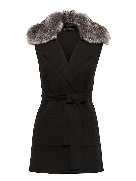 Banana Republic Womens Japan Online Exclusive Washable Merino Wool Blend Vest With Faux Fur Collar Black Size Xs