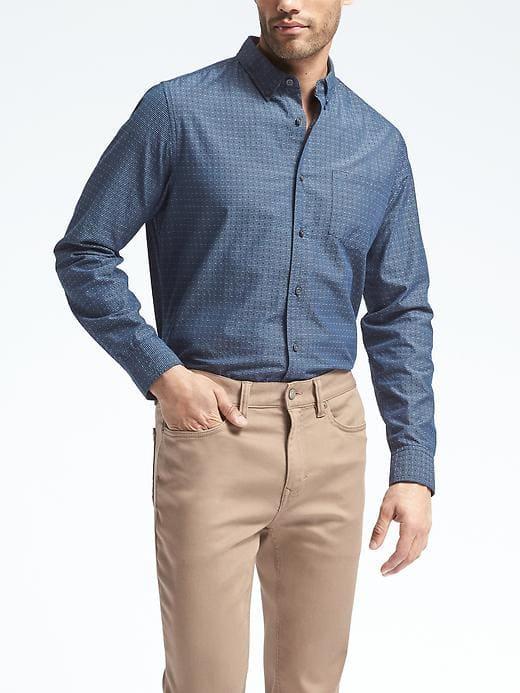 Banana Republic Mens Camden Fit Custom Wash Navy Dobby Shirt - Navy Star