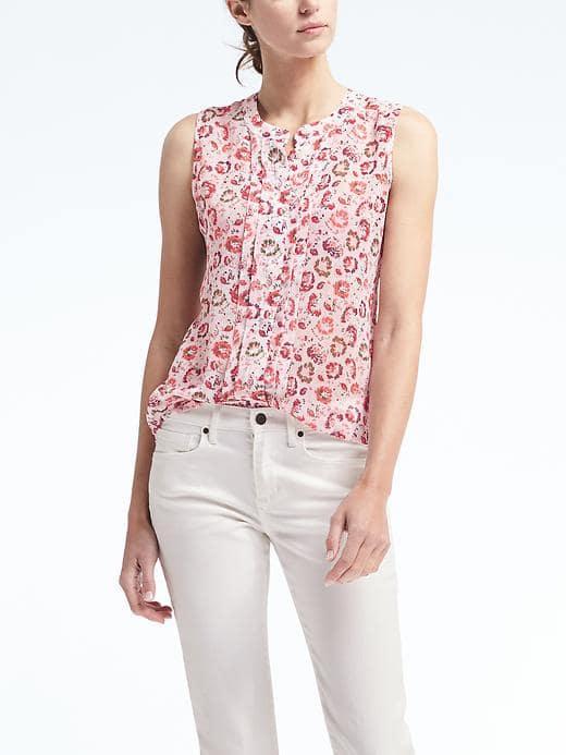Banana Republic Womens Dillon Fit Floral Sleeveless Shirt - White Print